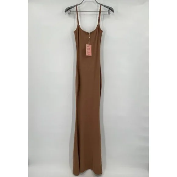 Quince Dresses Quince Womens Camel Tencel Rib Knit Maxi Slip